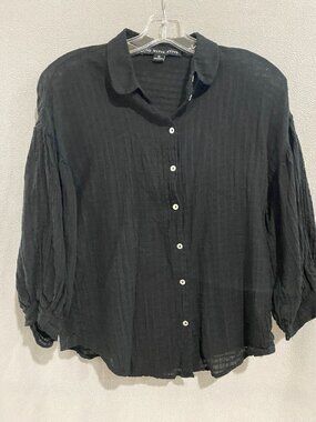 HYFVE Black Button Front Blouse Women Size Small Collared Lightweight Casual Top